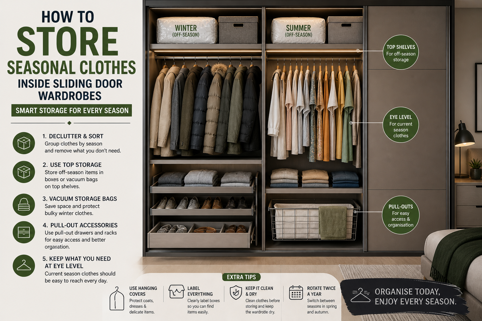 How to Store Seasonal Clothes Inside Sliding Door Wardrobes